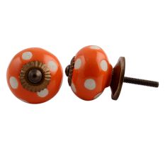 Orange Polka Dot Ceramic Cabinet Knob